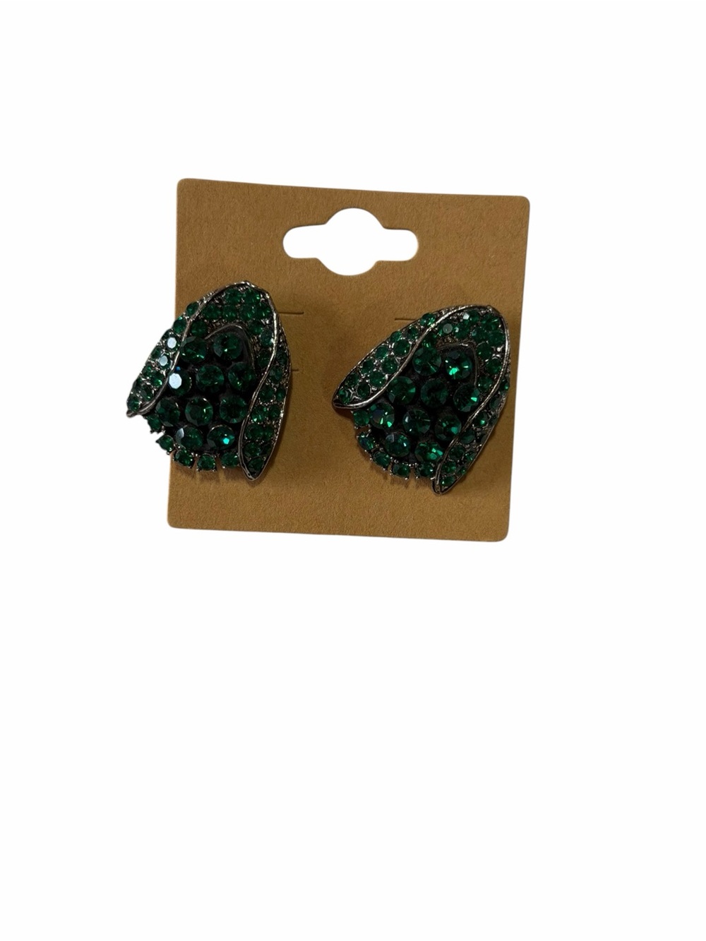 Green Crystal Floral Cluster Stud Earrings